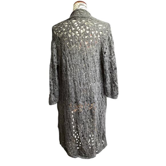 Eileen Fisher Crochet wool/mohair blend sweater cardigan 3/4 sleeves size M gray - Picture 3 of 8